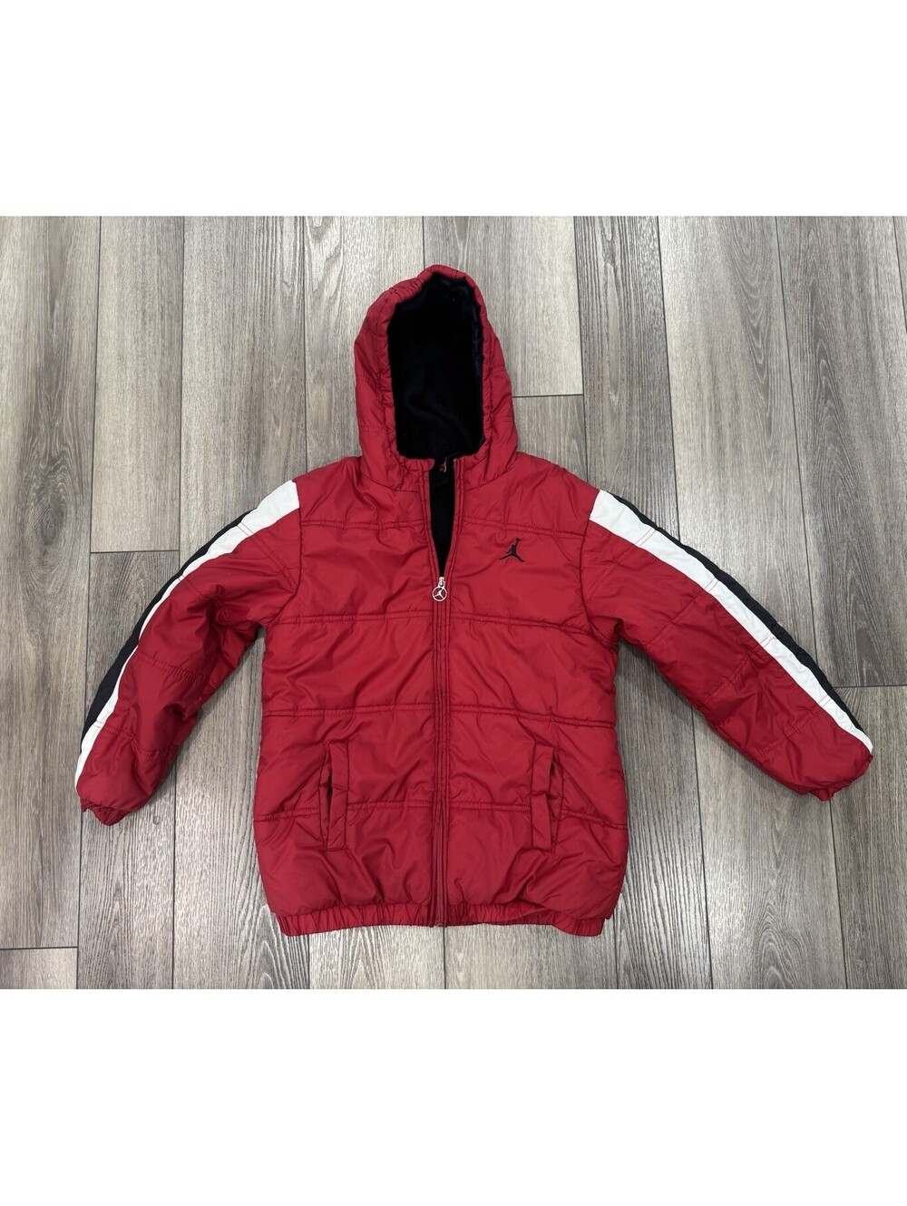 Nike Air Jordan Jumpman Red Quilted Full Zip Jacket Hoodie Boys Youth Coat Sz L